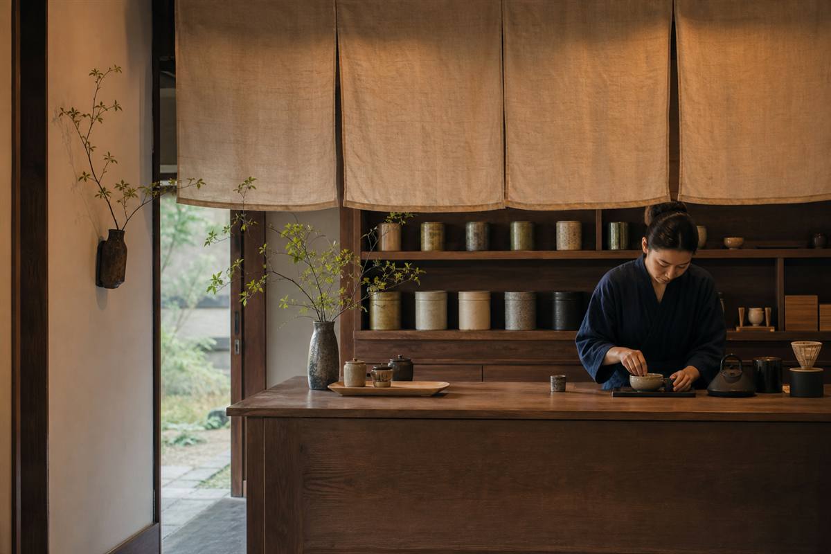 Tea shop interior shelves
